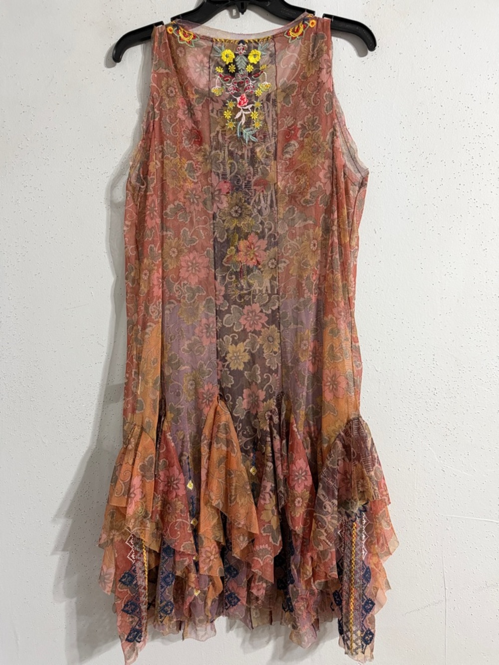 NWT Biya Johnny Was Floral Embroidered Sheer Mini Dress in Multi-Color - Picture 3 of 6